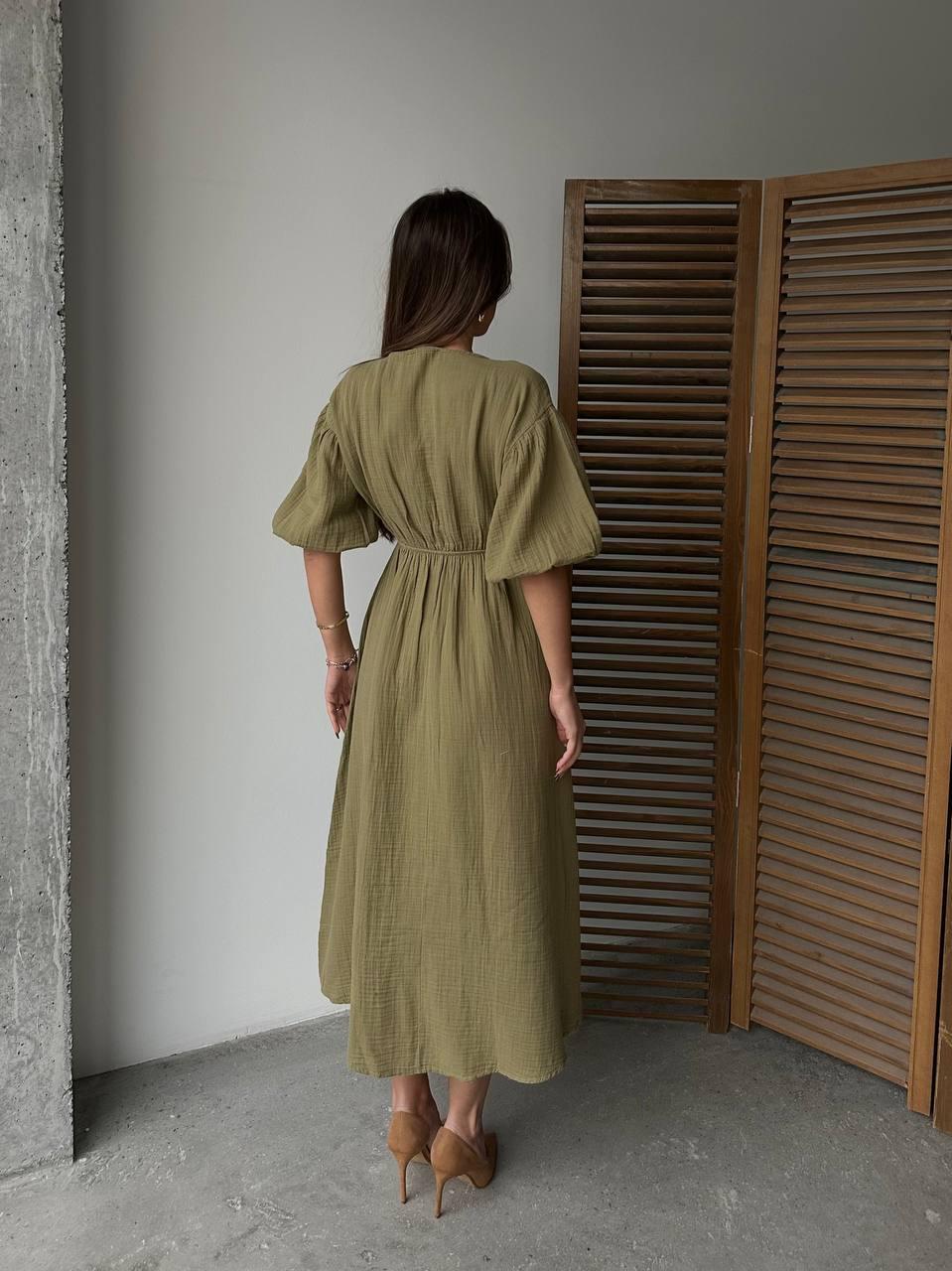 Muslin Kumaş Elbise Haki